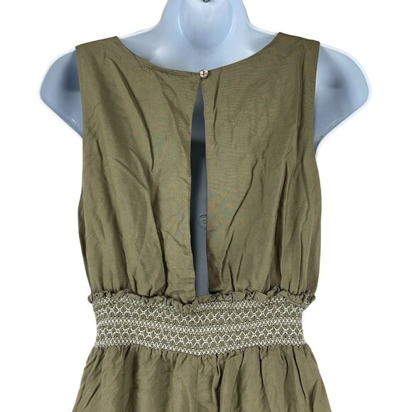 Olive Green Sleeveless Jumpsuit With Smocked Waist & Keyhole Back - Picture 4 of 5